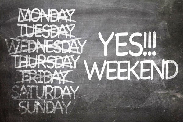 Yes!!! Weekend written on a chalkboard